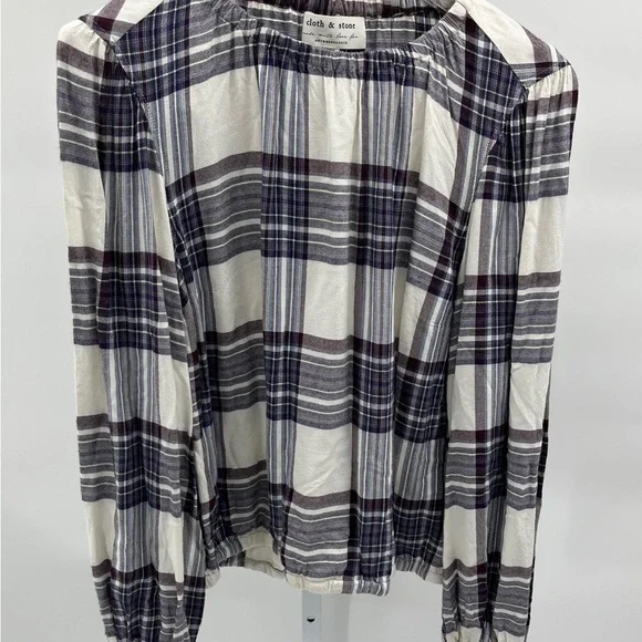 Anthropologie Cloth & Stone  Glacier Plaid Blouse - Size Small - Picture 4 of 10